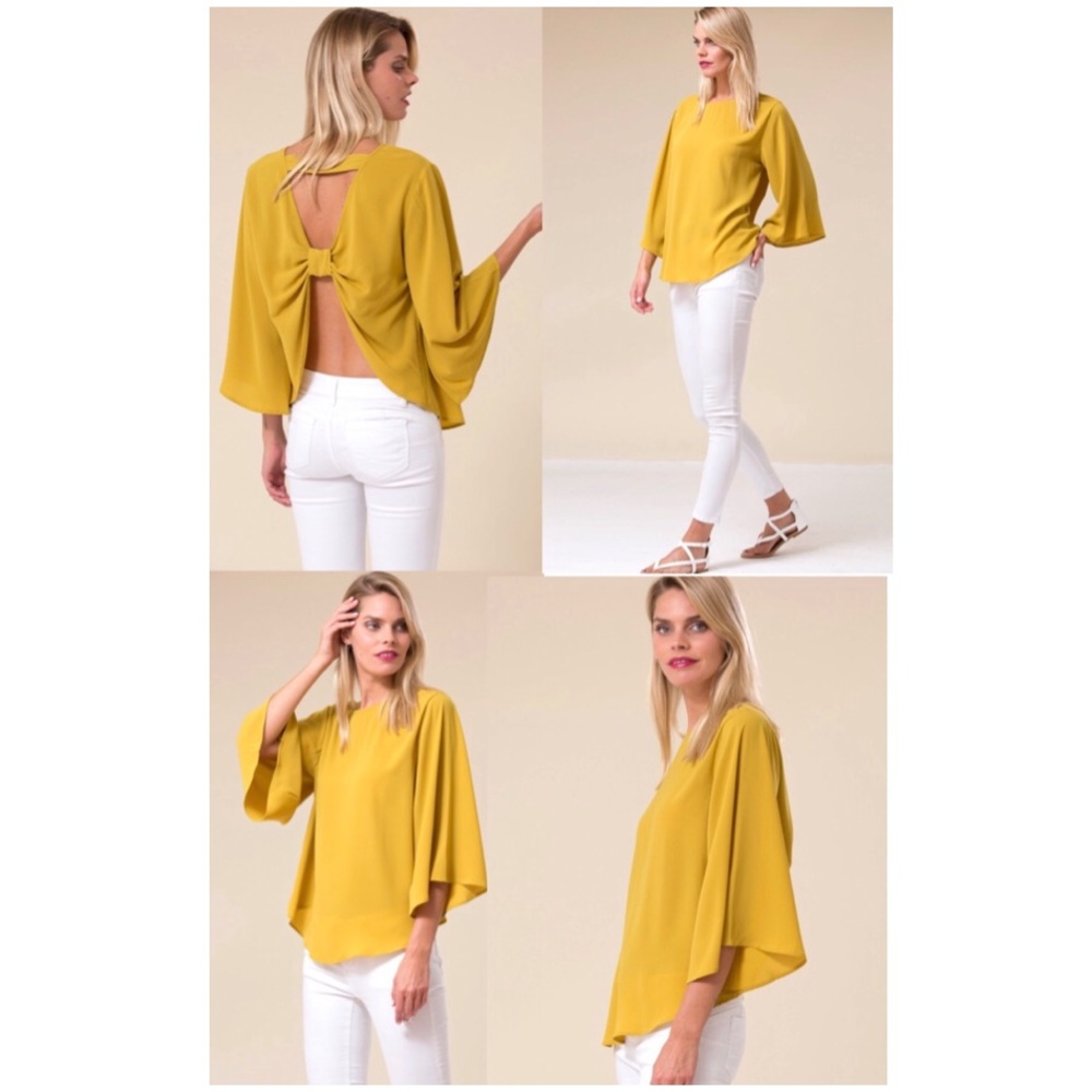 MayMay’s Mustard Cut Out Bow Tie Top - Picture 2 of 6